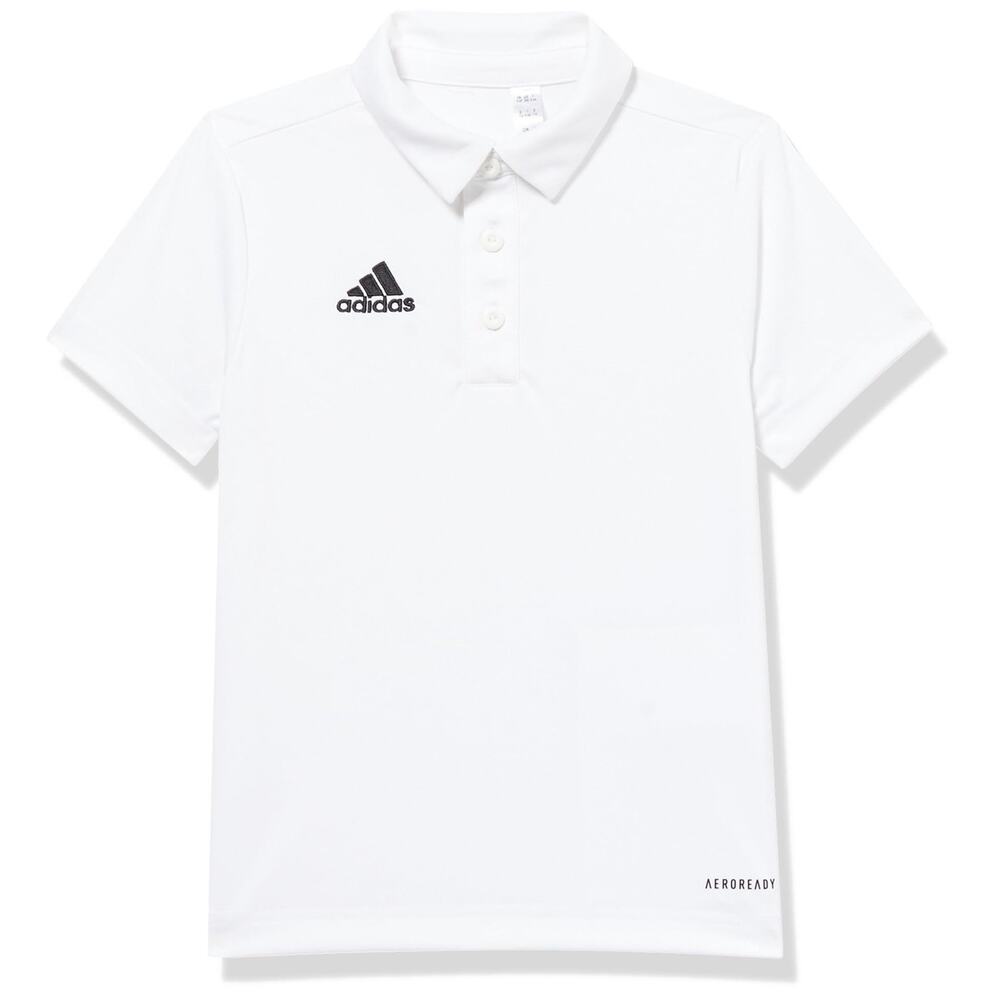 Adidas Youth Small White Entrada 22 Polo Shirt - Collar Short Sleeve Golf Boys - Picture 1 of 3